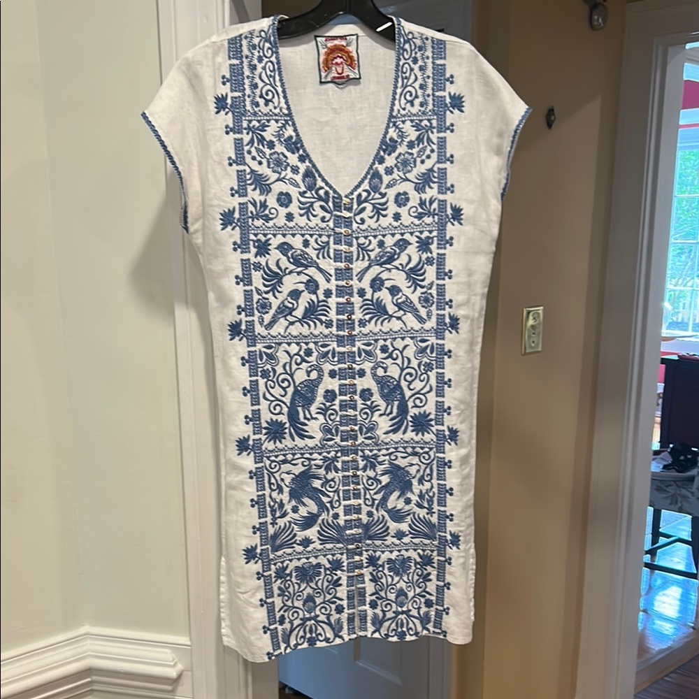 Johnny Was White Dress with Vibrant Embroidery